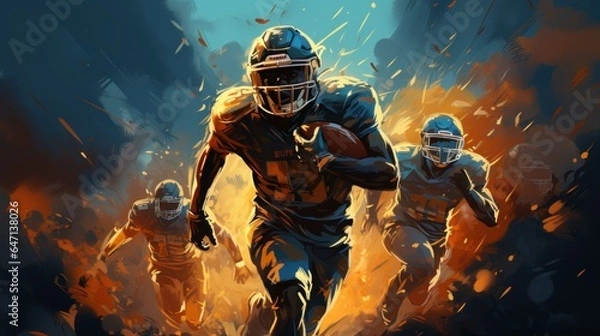 Fototapeta American football athletes in stadiums working in action.