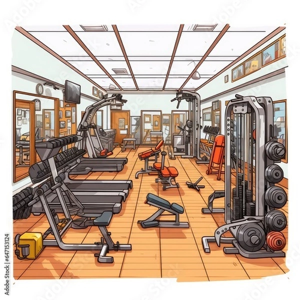 Obraz Cute Gym with cartoon style isolated on a white background