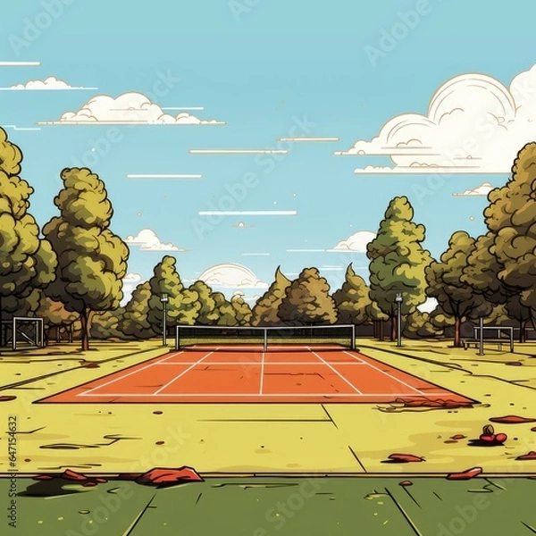 Obraz Cute Tennis Court with cartoon style isolated on a white background