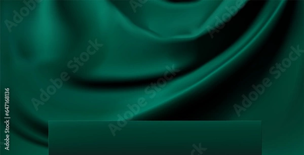 Fototapeta Abstract 3D Vector minimal scene for mockup product display. Cosmetic product background for sale event concept. Stage showcase on green velvet curtain background. Vector EPS10