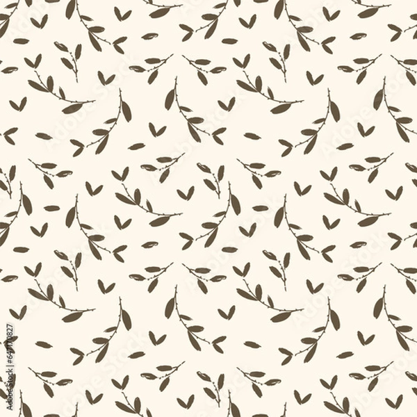Fototapeta Olive branch modern ornament. Pattern with a sprig of greenery. Hand drawn eucalyptus, laurel twig. Abstract plant motif