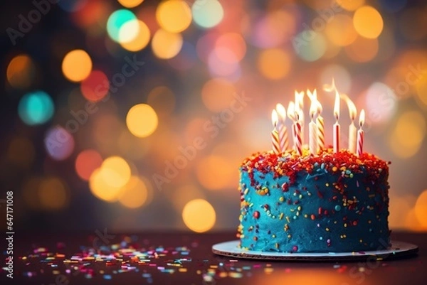 Obraz birthday cake with candles. Generative AI