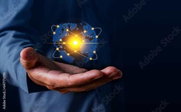 Fototapeta Businessman development leadership and customer target group with Business global internet connection technology and digital marketing, Financial and banking.