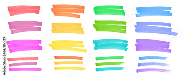 Obraz Vector text marker stroke set, highlighter lines on transparent background 
