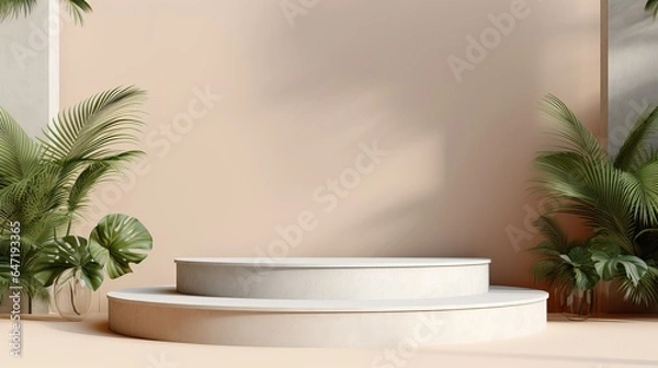 Fototapeta Empty Podium for Showcasing Products. Pedastal in the style of Nature of Natural Product.