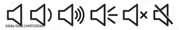 Obraz Set of sound icons with different signal levels in a flat style. Vector illustration isolated on white. Speaker icon illustration. Volume icon. vector eps 10.