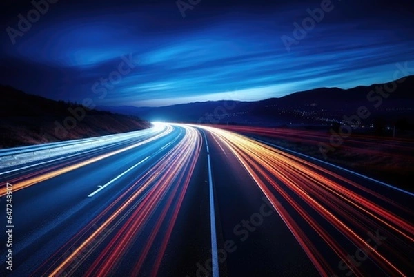 Obraz Ruszające światła samochodowe na autostradzie w nocy