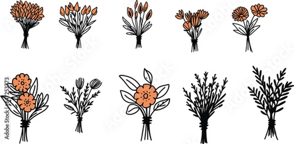 Obraz Vector Illustration Bouquet Flowers Set Simple