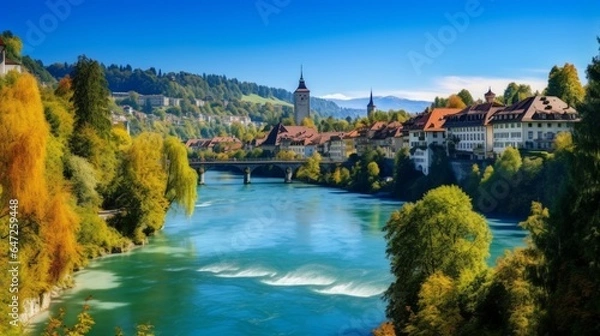 Fototapeta Landscape with a River and mountain