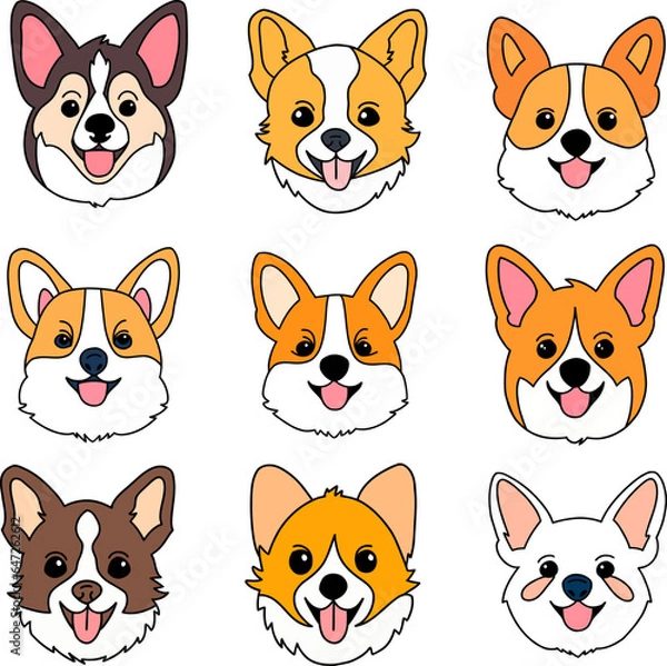 Obraz Vector Illustration Set Cute Dog Face Simple