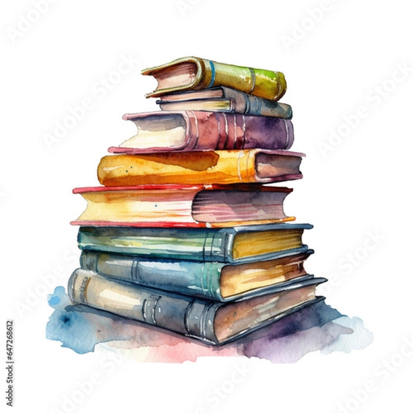 Obraz Watercolor Illustration of pile of books isolated