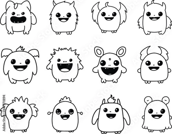 Obraz Vector Illustration Set Cute Monster Outline