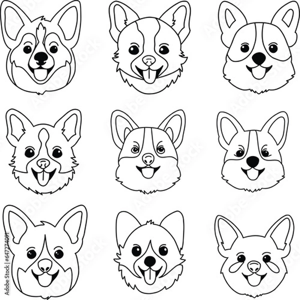 Obraz Vector Illustration Cute Dog Face Outline