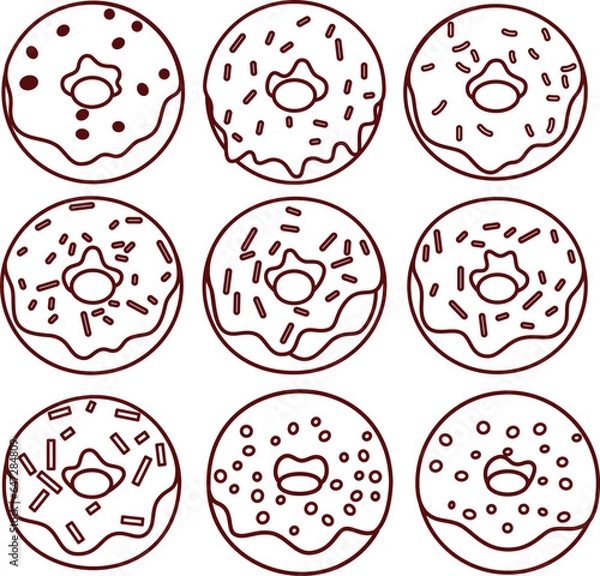 Obraz Vector Illustration Set Donuts Outline