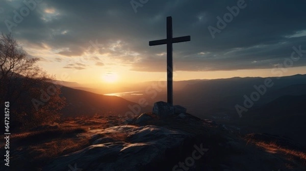 Obraz Cross with Background of dramatic sunshine
