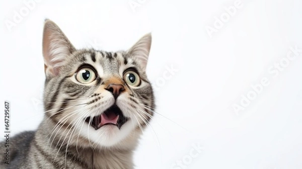 Fototapeta Crazy surprised cat pets close-up.AI generated image