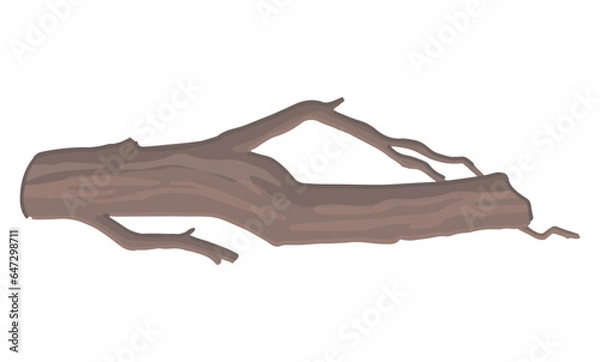 Fototapeta Cartoon clipart of wood twig. Doodle of natural tree branch, forest stick. Contemporary vector illustration isolated on white background.