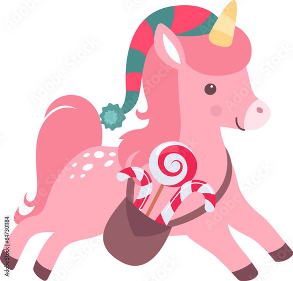 Fototapeta Christmas Unicorn With Candies