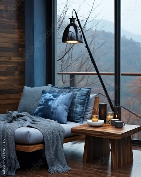 Fototapeta Stylish mock up poster frame, nordic and contemporary interior design. Gallery wall with empty frame and copy space. Scandinavian style home interior design of modern living room.