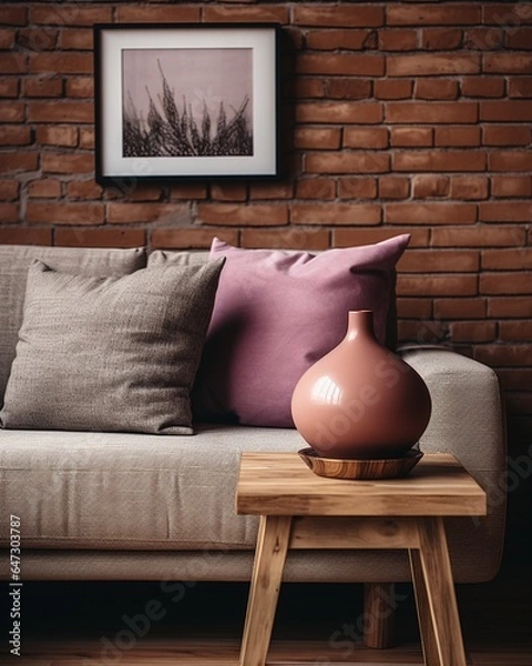 Obraz Stylish mock up poster frame, nordic and contemporary interior design. Gallery wall with empty frame and copy space. Scandinavian style home interior design of modern living room.