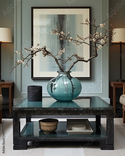 Obraz Stylish mock up poster frame, nordic and contemporary interior design. Gallery wall with empty frame and copy space. Scandinavian style home interior design of modern living room.