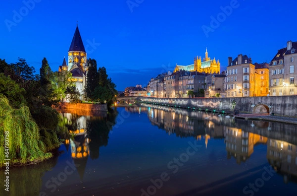 Fototapeta View of Metz with Temple Neuf  and Moselle, Lorraine, France