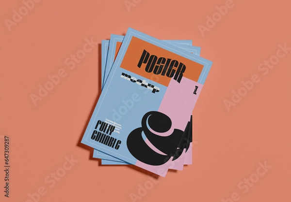 Obraz Top View of Stacked Poster Mockup