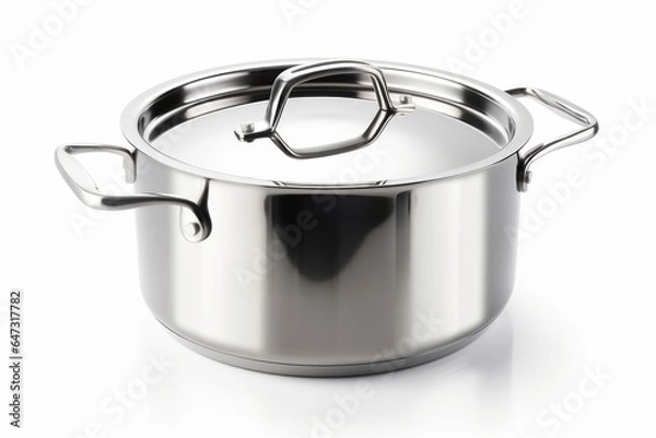 Fototapeta Stainless steel pot isolated on white background. Generative AI