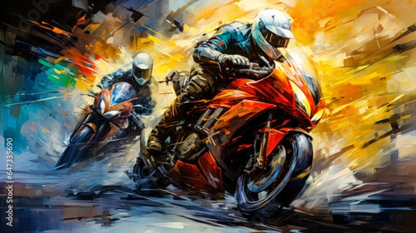 Obraz dynamiczna scena wyścigu motocyklowego