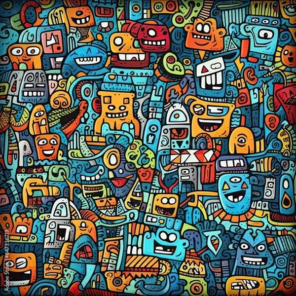 Obraz Graffiti Doodle Pattern: Expressive Street Art Design Generative AI 
