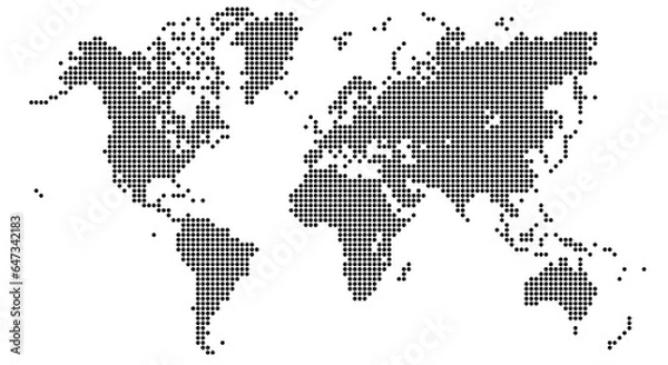 Fototapeta Halftone world map isolated. Vector illustration. Dotted map in flat design Blue and grey SVG.	

