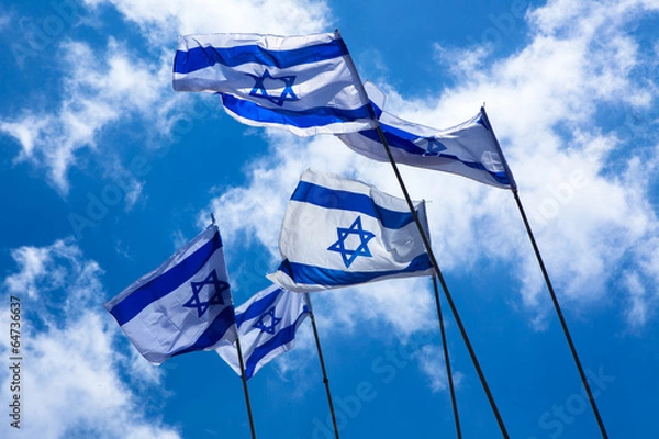 Fototapeta Israeli flags in the sky