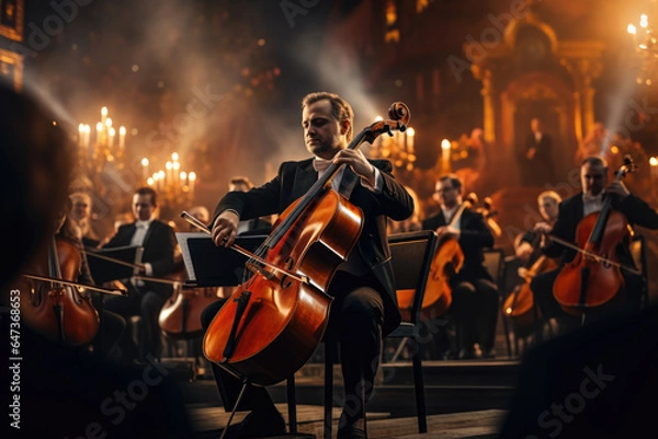 Fototapeta A classical symphony orchestra performing a timeless composition. Generative Ai.