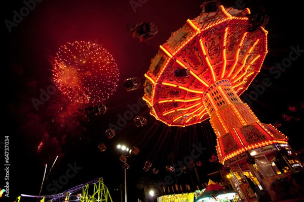 Obraz Carnival Swing Ride Under Fireworks