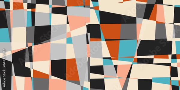 Fototapeta Modern vector abstract  geometric multi- colored background with triangles, rectangles and squares . Pastel colored simple shapes graphic pattern. Abstract mosaic artwork.