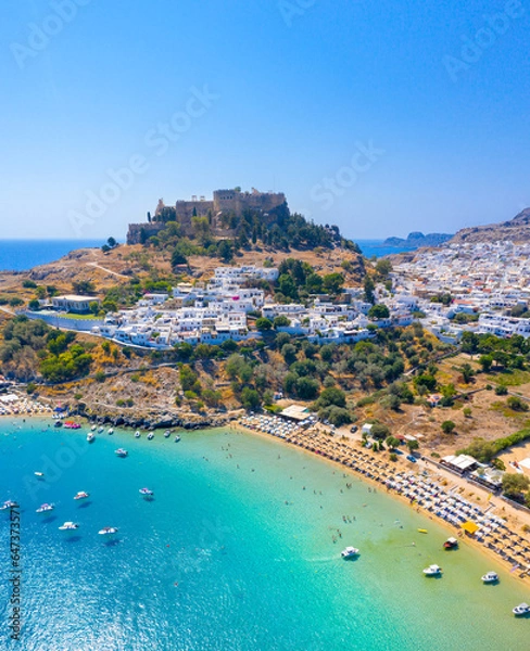 Obraz Panoramic view of Lindos village and Acropolis, Rhodes, Greece