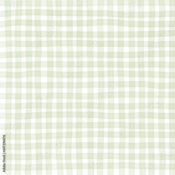 Fototapeta Sage Green Gingham Check Hand Drawn Background Pattern