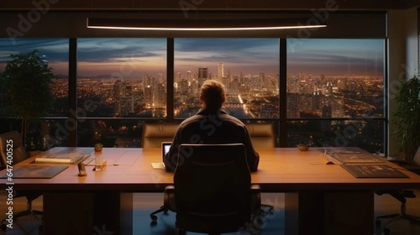 Fototapeta Developer Engineer at Conference Table About, technology concept, no face, back view