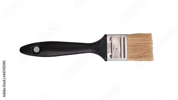 Fototapeta One brush for painting. New, clean, with black handle. Isolated on transparent background. PNG