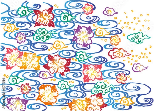 Fototapeta 紅型　沖縄　手描きイラスト