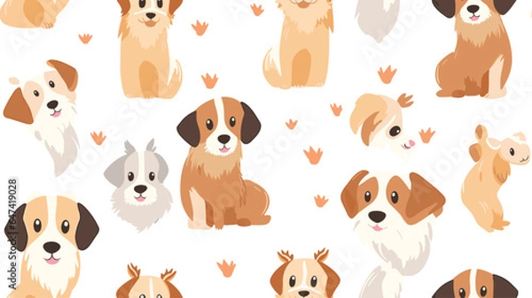 Fototapeta Cute funny dog. Vector seamless pattern on white background
