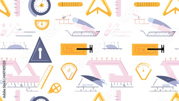 Fototapeta Different rulers for schoolboy, vector seamless pattern on white background