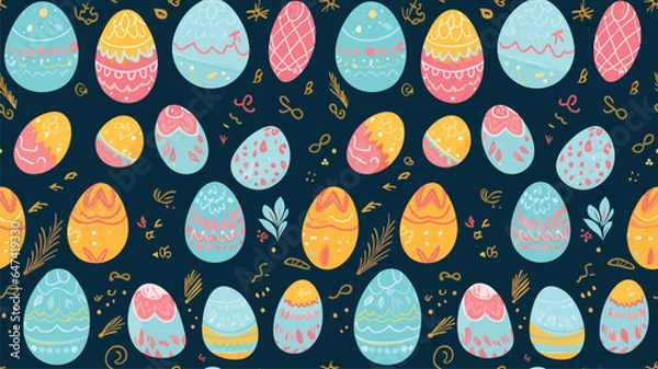 Fototapeta Easter eggs with ornament, vector seamless pattern