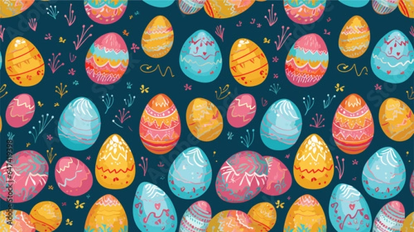 Fototapeta Easter eggs with ornament, vector seamless pattern