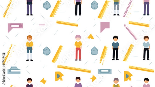 Fototapeta Different rulers for schoolboy, vector seamless pattern on white background