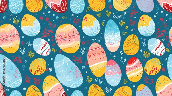 Fototapeta Easter eggs with ornament, vector seamless pattern