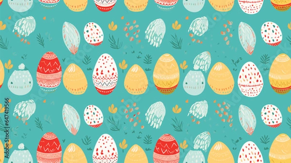 Fototapeta Easter eggs with ornament, vector seamless pattern