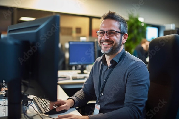 Obraz working office worker smiling happy sit down
