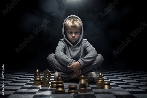 Fototapeta child playing chess, this design was generated by an artificial intelligence	