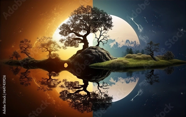 Obraz landscape with moon and tree, this design was generated by an artificial intelligence	